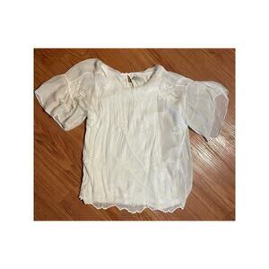 Angela Moda Women’s White Blouse Size M Italy Silk Blend Lined Cottagecore